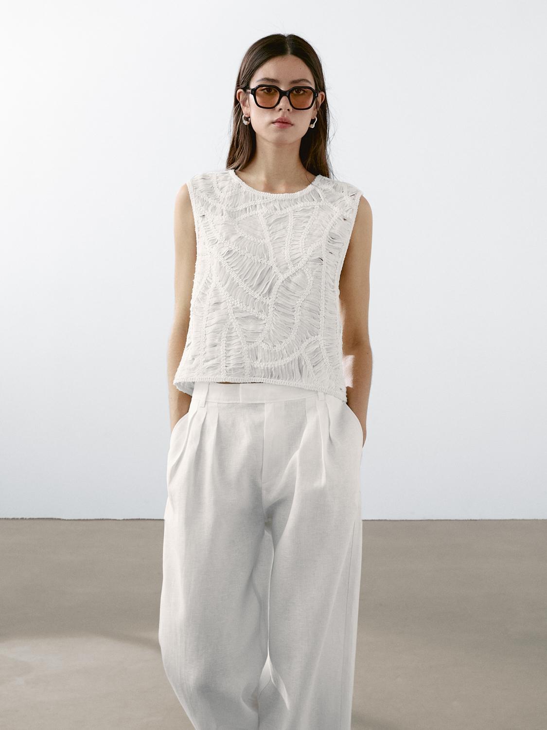 100% linen triple darted trousers